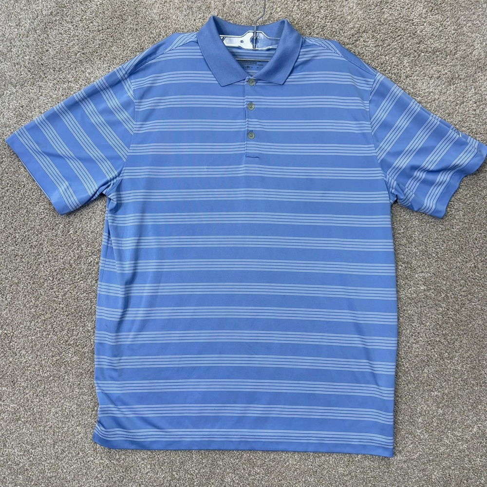 Nike Polo Shirt Mens XL Tour Performance Dri-FIT Blue Striped EUC